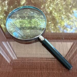 Vintage 1970s Magnifying Glass 4.5” Lens Black Handle Loupe